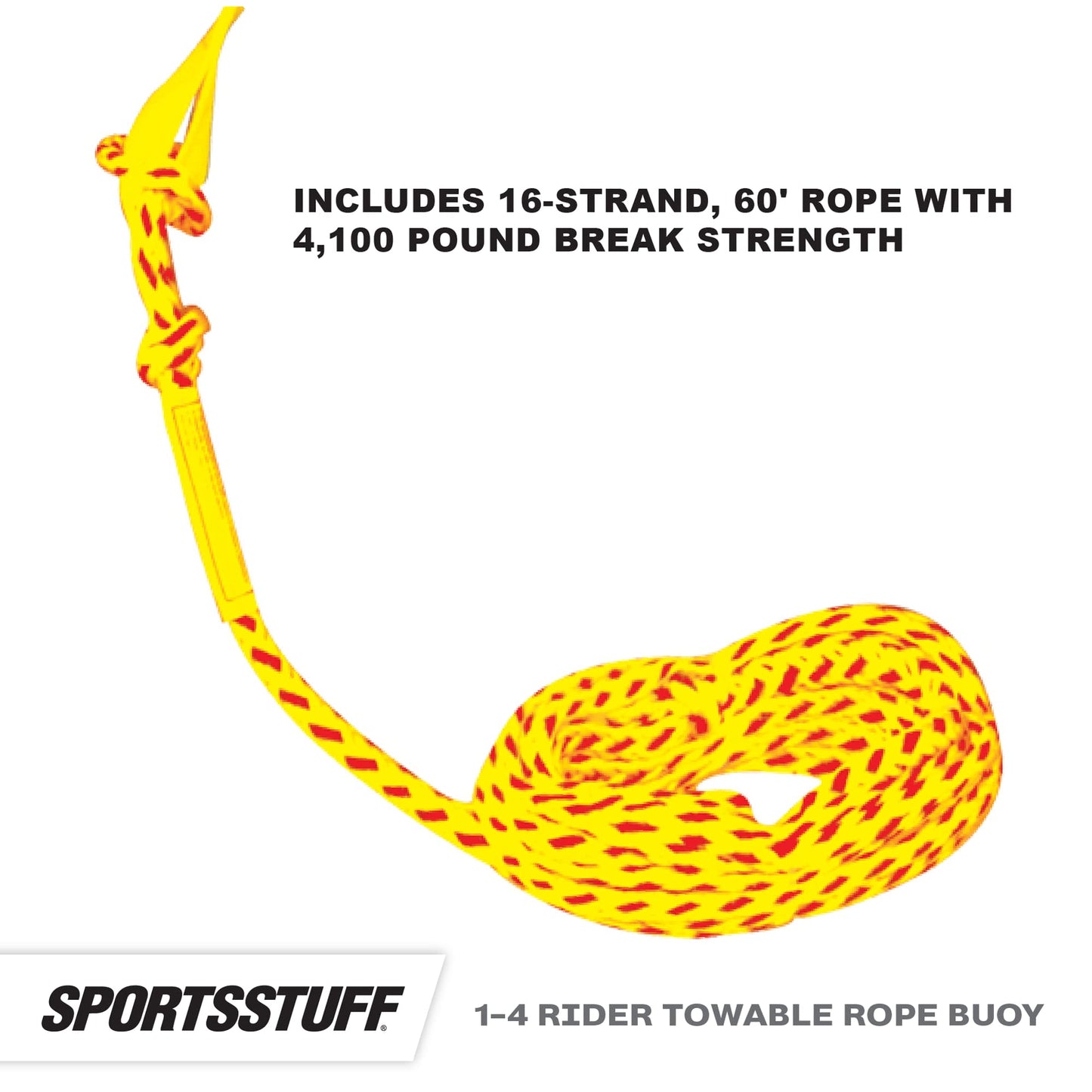 SportsStuff Booster Towable Tube Ball Towable Rope for Lift and Visibility, 60 ft Rope with 4,100 lb Break Strength