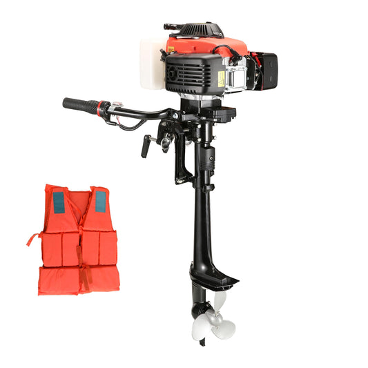 4 Stroke Outboard Motor 4 hp Outboard Boat Motors for Inflatable, Kayak, Dinghy, Canoe Small Boat, With Strong Short Shaft, Life Jacket and Manual Reverse