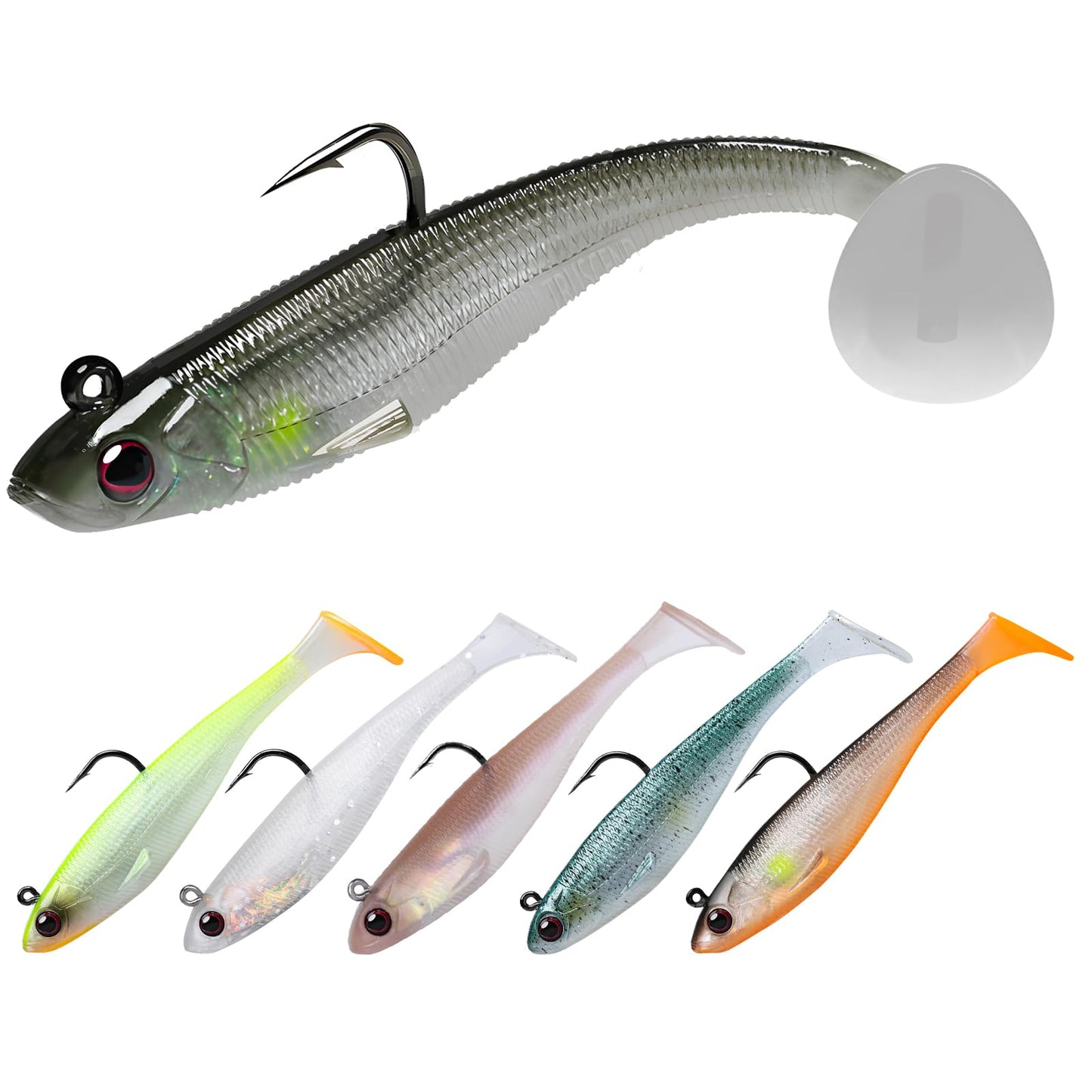 TRUSCEND Easy Catch Pre-Rigged Soft Lures, Vibrating Swim Action, Trembly Sinking Move, Amazing Soft Swimbait for Family Fishing, Well-Made Fishing Lures for Bass Trout Crappie Walleye Pike Redfish