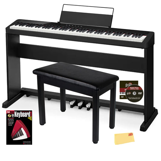 Casio CDP-S160 88-Key Compact Digital Piano - Black Bundle with CS-470P Stand, Triple Pedal System, Bench, Instructional Book, Online Lessons, Instructional DVD, and Austin Bazaar Polishing Cloth