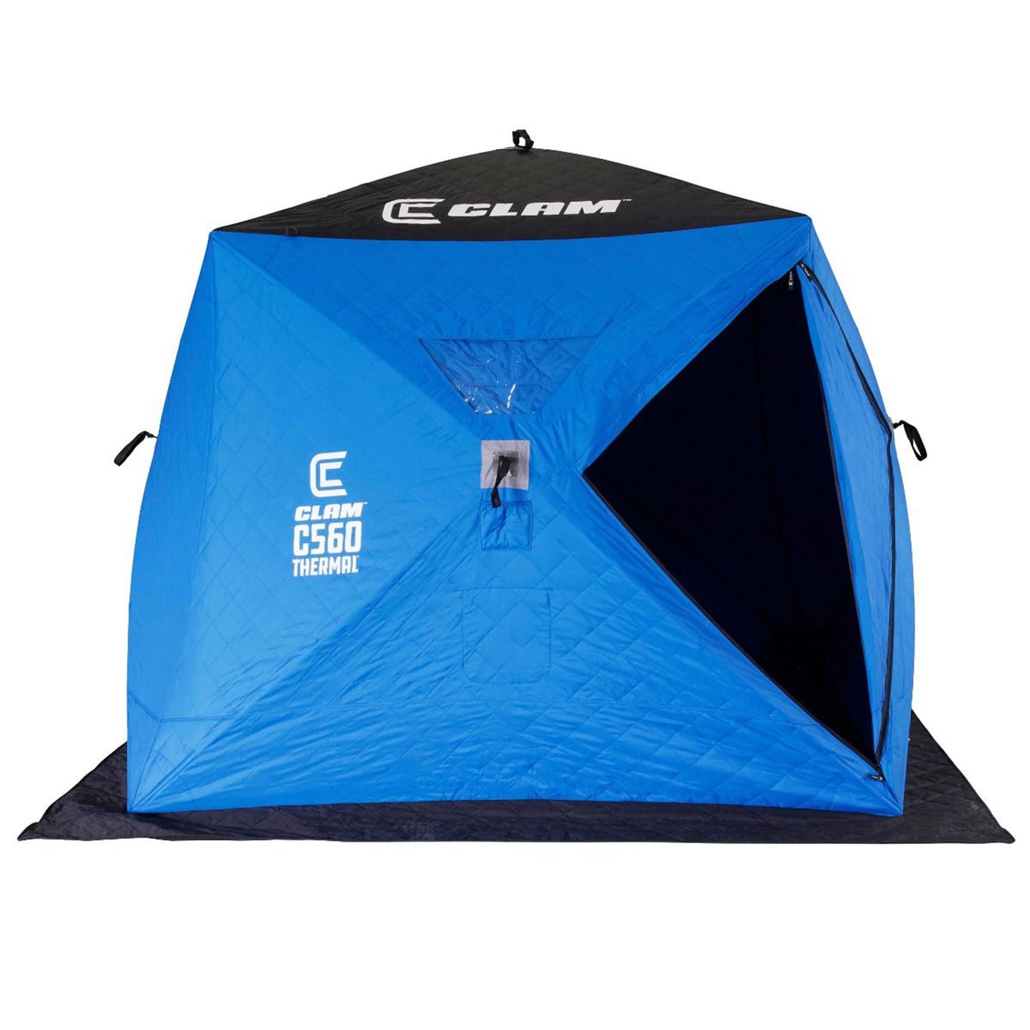 CLAM Lightweight Portable Pop Up Ice Fishing Angler Thermal Hub Shelter Tent with Anchors, Tie Ropes, and Carrying Bag