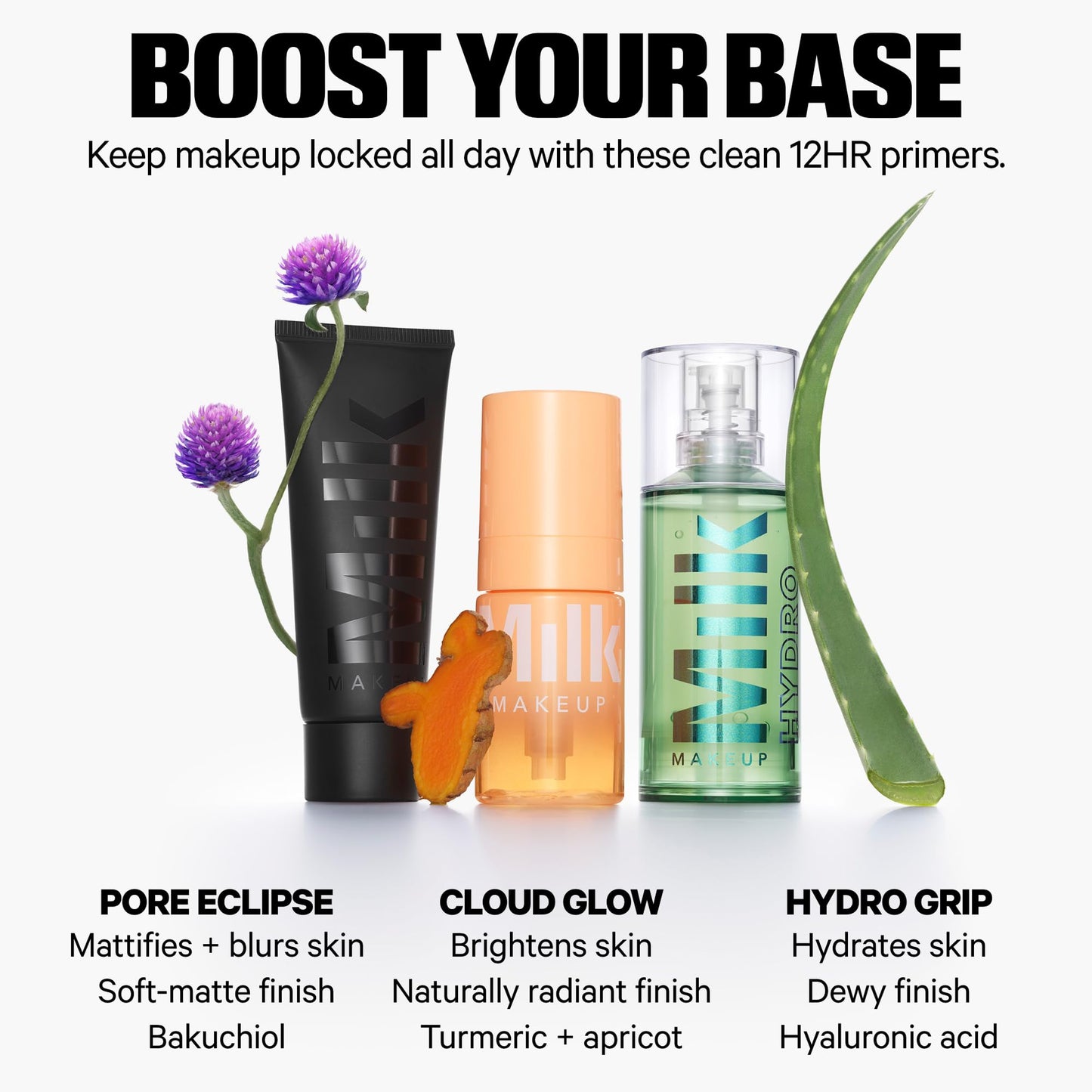 Milk Makeup Hydro Grip Primer with Hyaluronic Acid + Niacinamide – Hydrating Face Primer Grips Makeup for Up to 12 Hours – Silicone-Free, Lightweight Gel with Dewy Finish – 1 oz