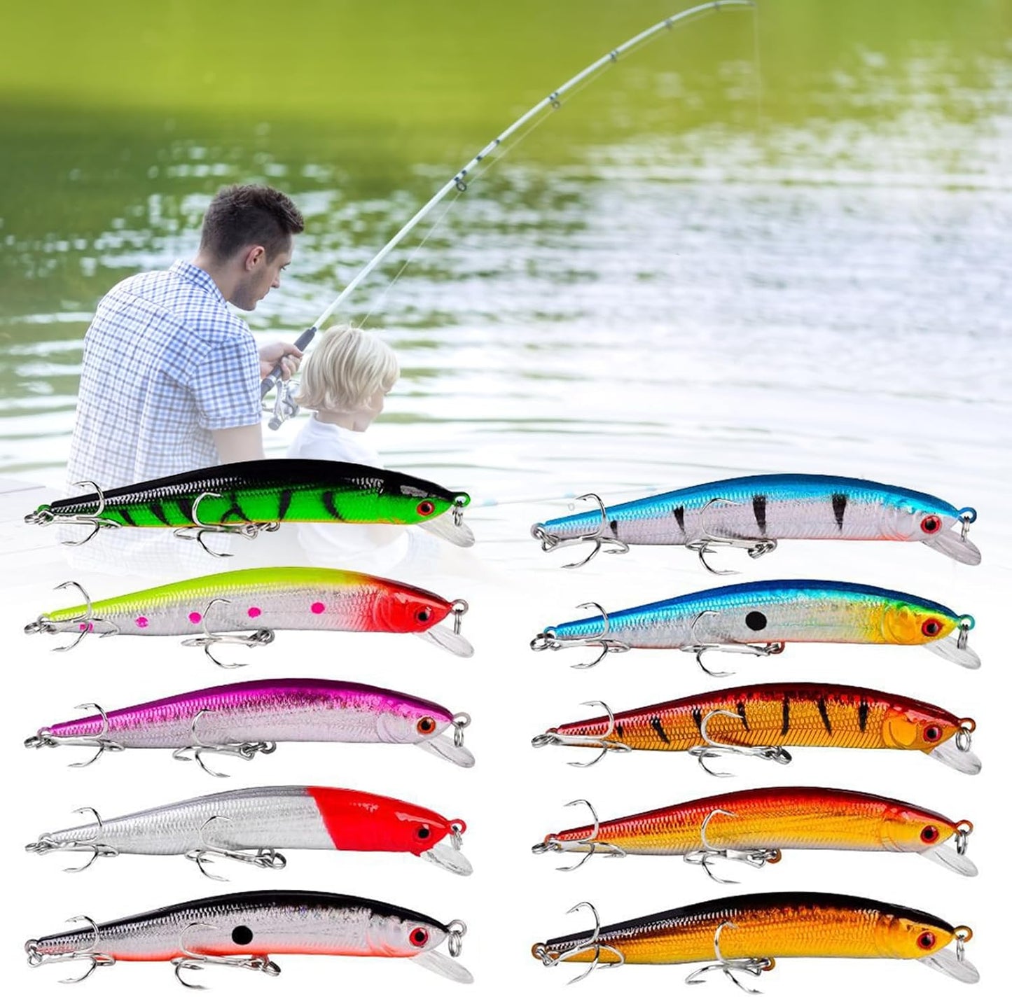 OriGlam 10pcs Fishing Lures - Life-Like Swimbait, Minnow Hard Lure Bass Trout Baits Kit, Topwater Hard Baits Crankbait Swimbait for Saltwater Freshwater