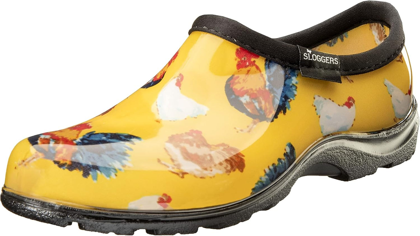 Sloggers Original Waterproof Rain and Garden Shoe for Women– Outdoor Slip-On Garden Clog - Made in The USA with Premium Comfort Insole and Arch Support - Classic Chicken Black, Size 8