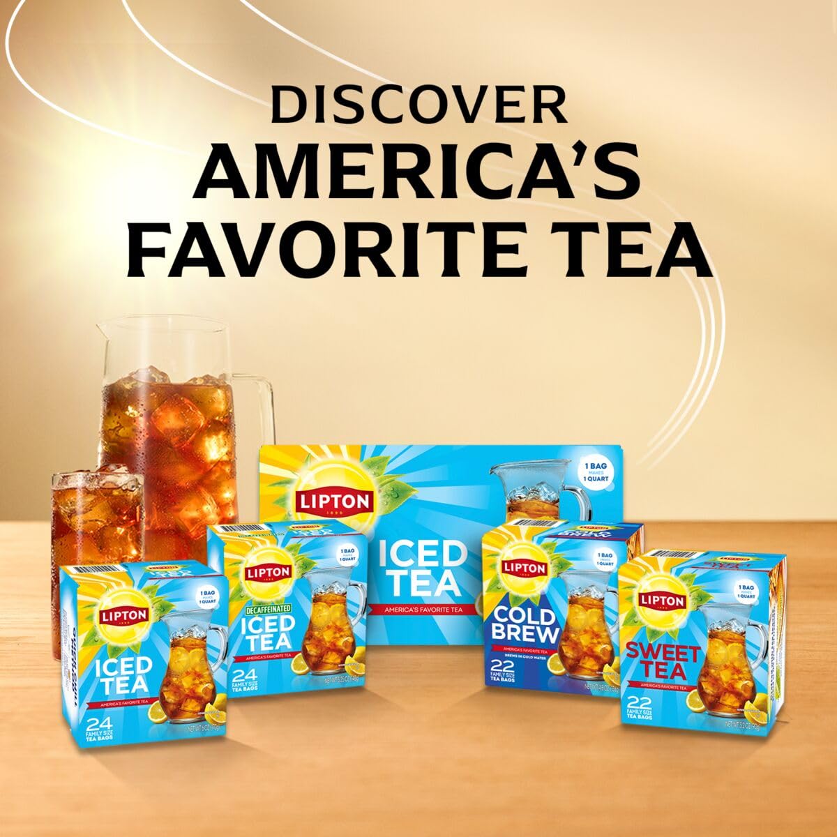 Lipton Unsweetened Iced Tea Bags, Family Size Zero Calories, 144 Total Tea Bags (24ct - Pack of 6)