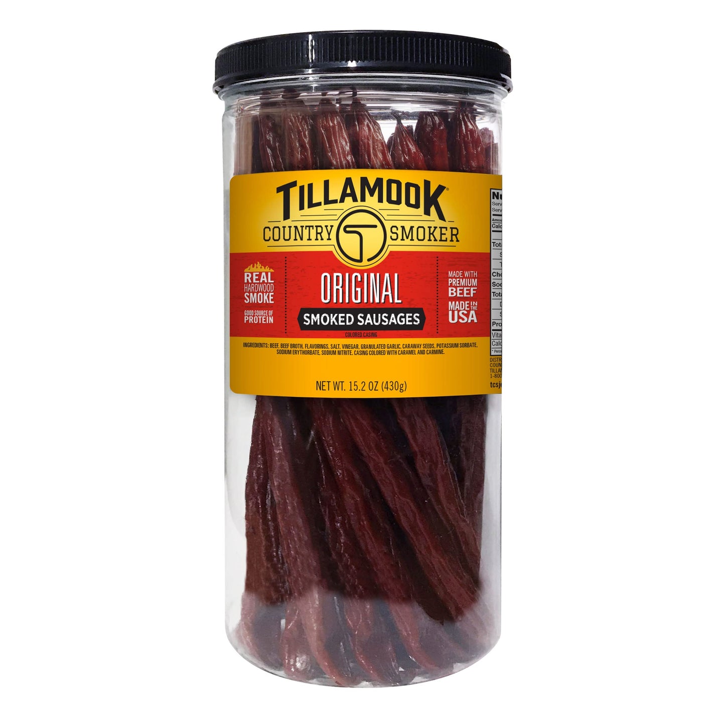 Tillamook Country Smoker Real Hardwood Smoked Sausages, Pepper, 15.2 Ounce Tall Jar, 20 Count