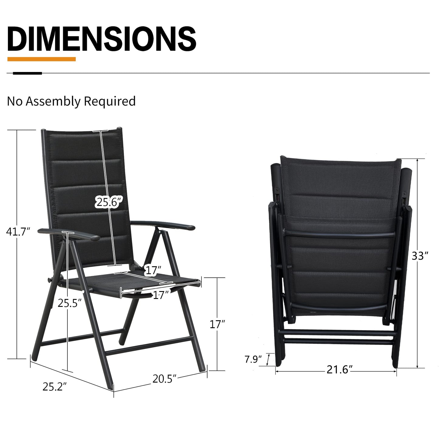 PURPLE LEAF 9 Pieces Outdoor Patio Dining Set with 8 Folding Portable Chairs and 1 Rectangle Aluminum Table, Foldable Adjustable High Back Reclining Chairs with Soft Cotton-Padded Seat, Grey