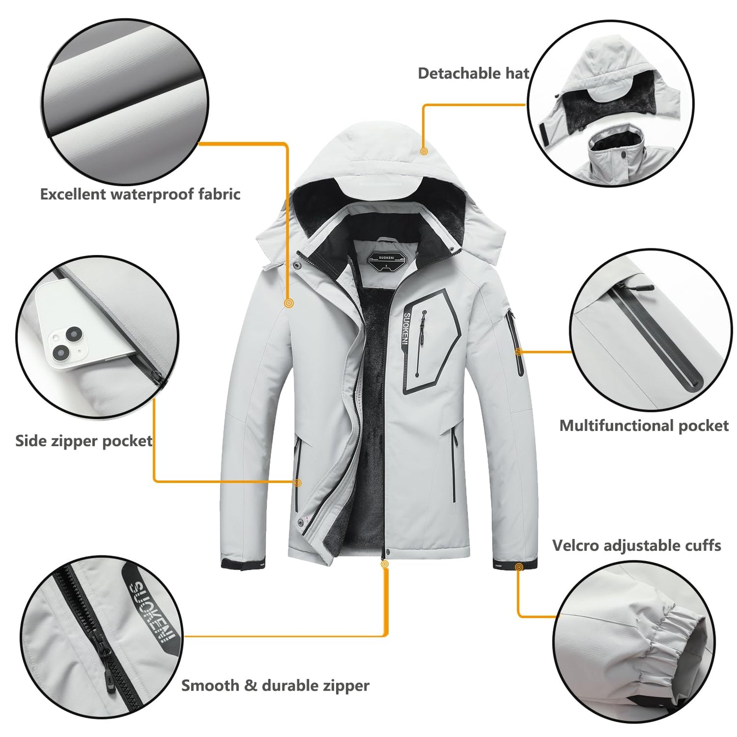 SUOKENI Women's Waterproof Warm Winter Snow Coat Hooded Raincoat Ski Snowboarding Jacket