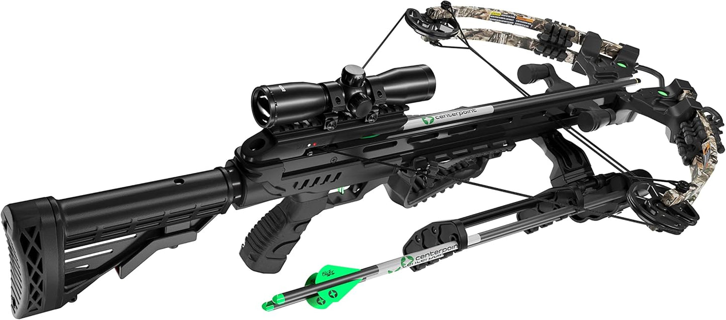 CenterPoint Archery Sniper Elite 385 Crossbow Package C0004 With 4x32mm Scope, Quiver And Arrows, Black/Camo