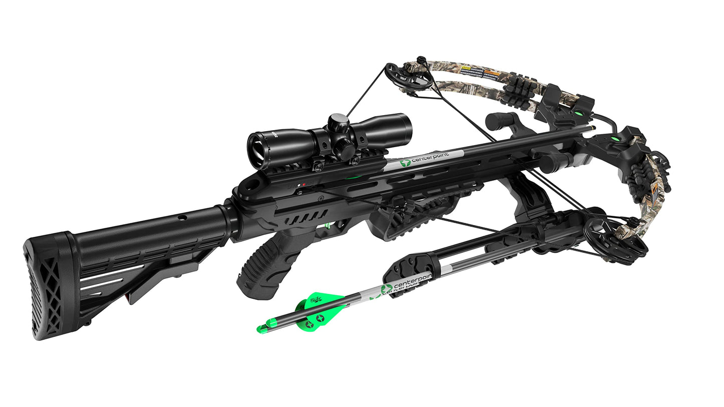 CenterPoint Archery Sniper Elite 385 Crossbow Package C0004 With 4x32mm Scope, Quiver And Arrows, Black/Camo