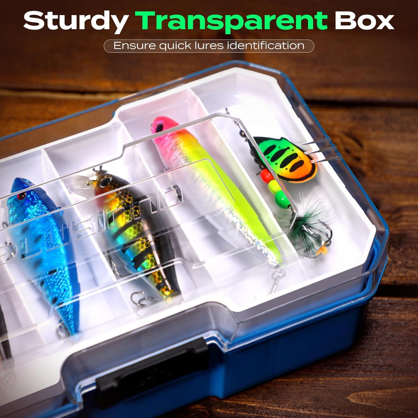 PLUSINNO Fishing Tackle Box with Tackle Included, 373PCS Fishing Lures Kit with Removable Tray, Fishing Gear with Pliers, Weights, Hooks, Accessories, Fishing Tackle Lure Kit Gifts for Men Bass Trout