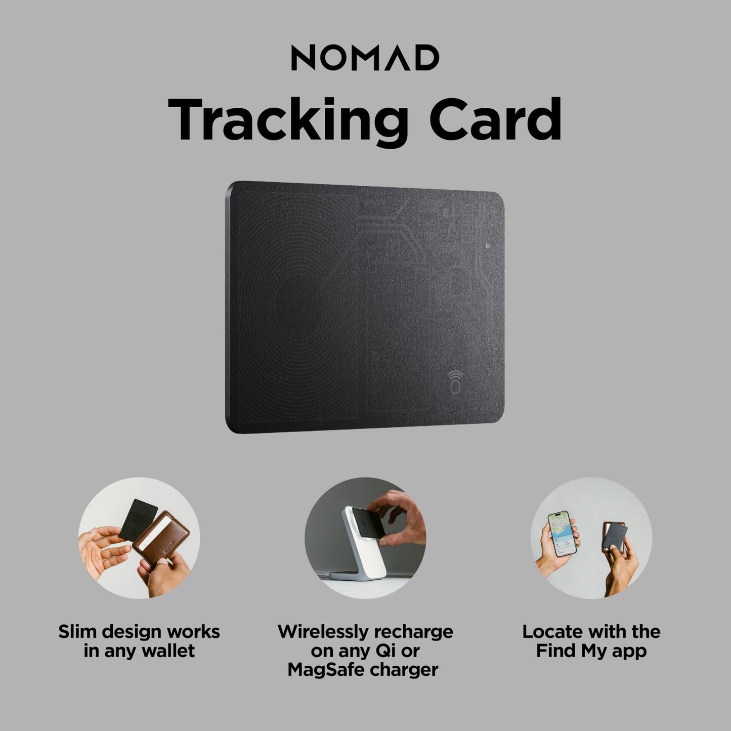 Nomad Tracking Card, Slim Card Tracker With IPX7 Waterproof and Dust Proof - Card Tracker for Wallet, Luggage & Passport, 5 Months Gps Tracker Long Battery Life, Rechargeable, Compatible with iOS Only