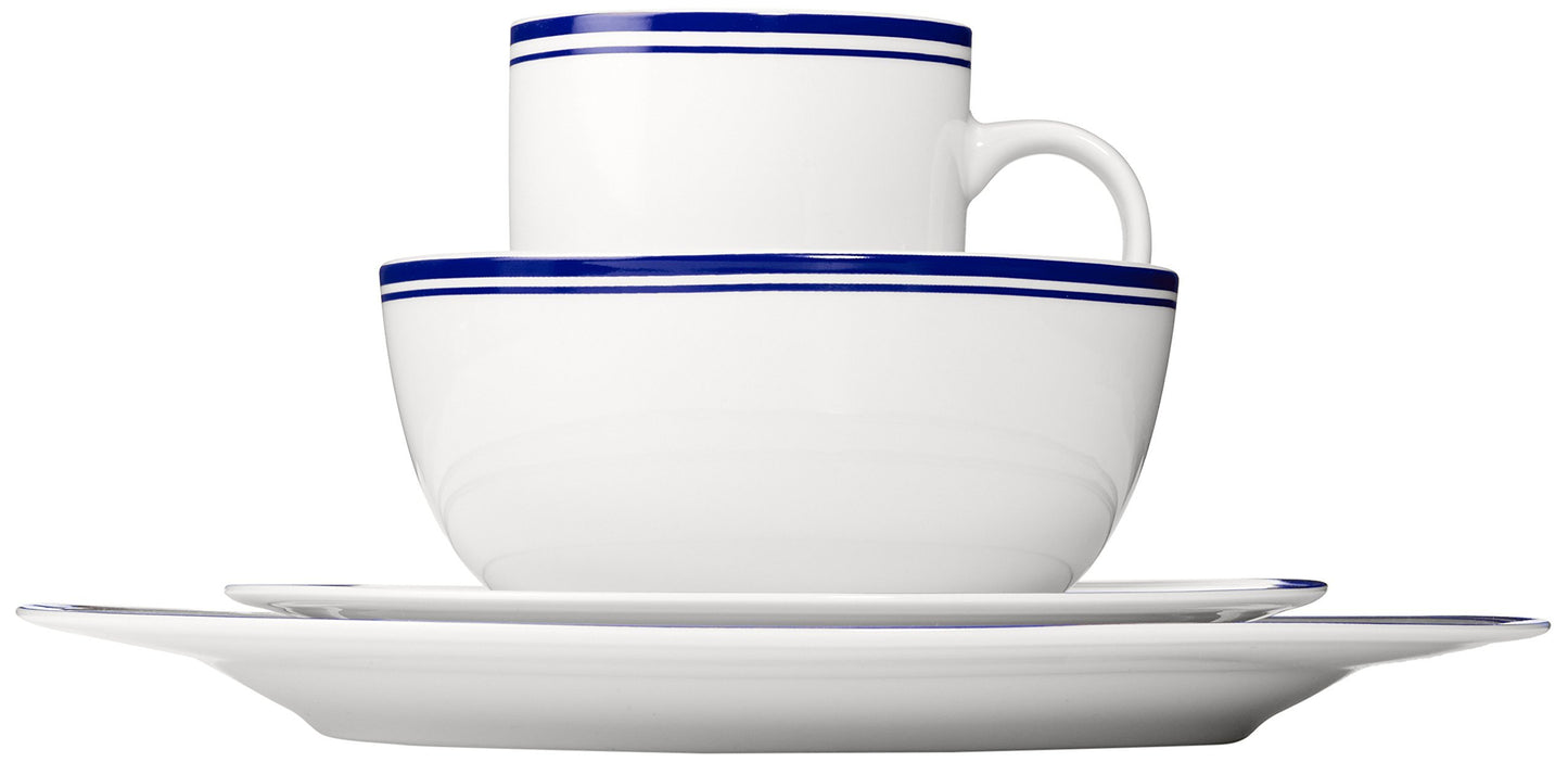 Amazon Basics 16-Piece Cafe Stripe Kitchen Dinnerware Set, Plates, Bowls, Mugs, Service for 4, Blue
