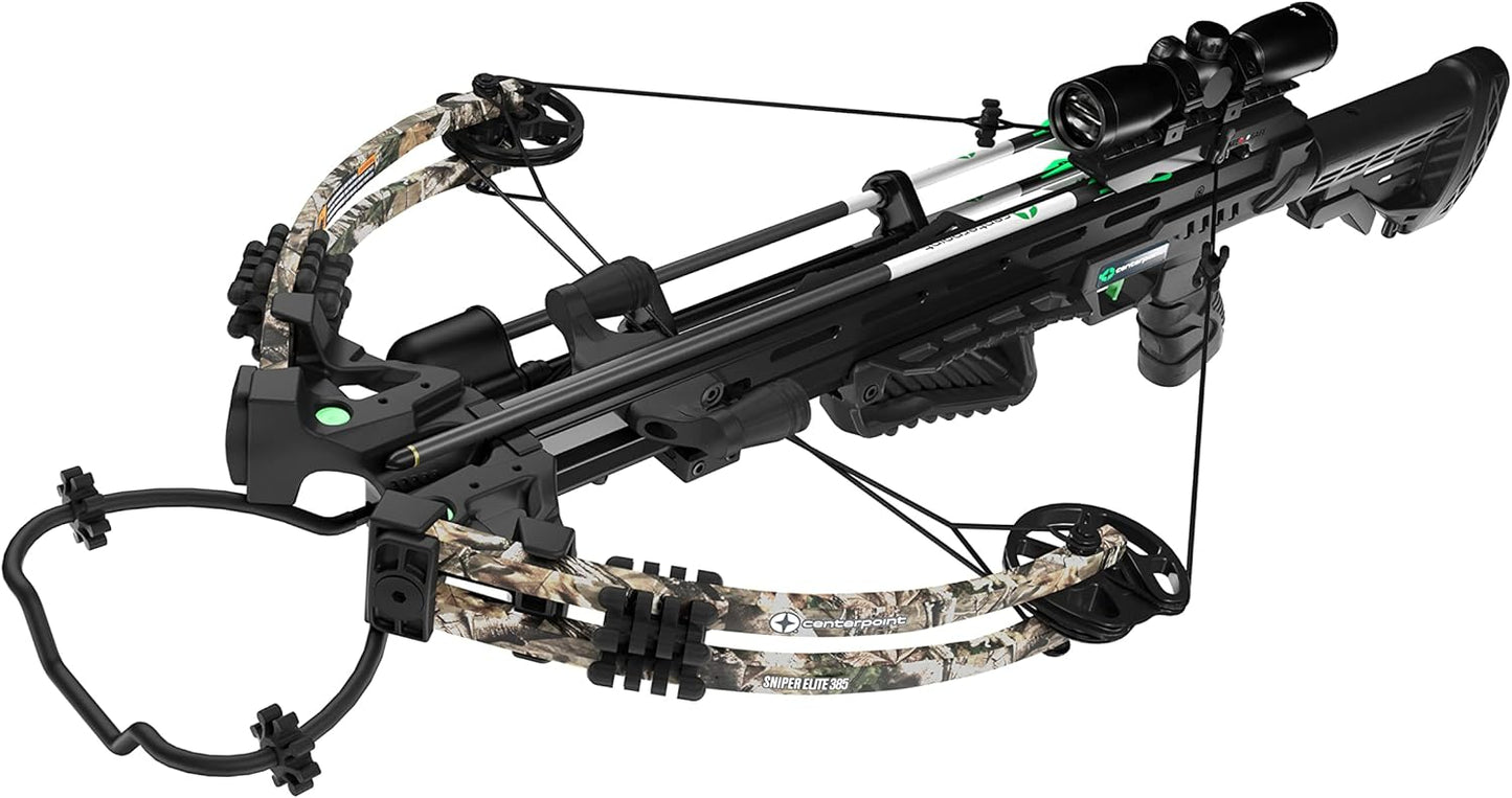 CenterPoint Archery Sniper Elite 385 Crossbow Package C0004 With 4x32mm Scope, Quiver And Arrows, Black/Camo