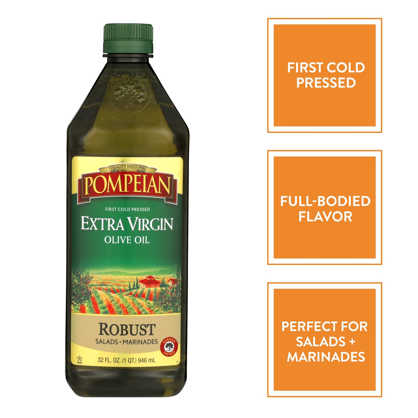 Pompeian Robust Extra Virgin Olive Oil, Contains Polyphenols, First Cold Pressed, 68 Fl Oz