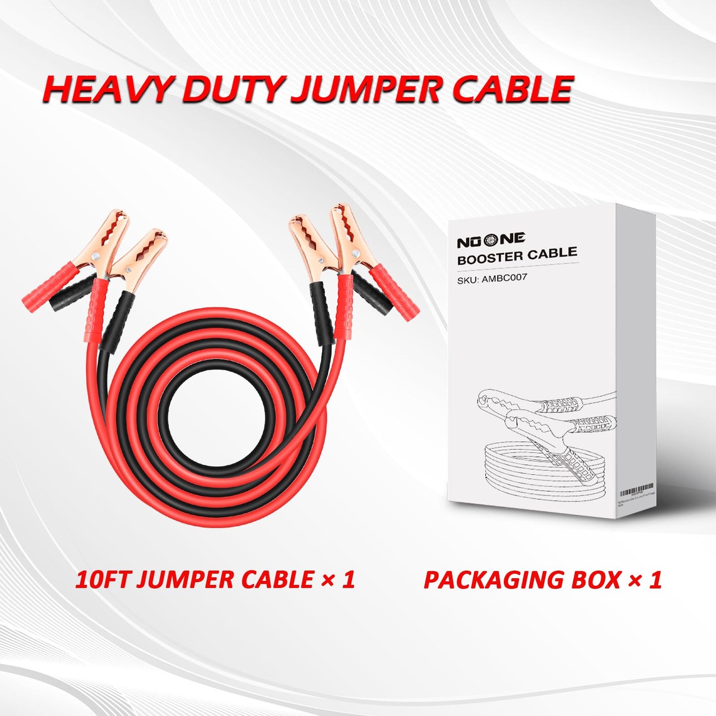 NOONE Jumper Cables for Car Battery, Heavy Duty Automotive Booster Cables for Jump Starting Dead or Weak Batteries (10-Feet (10-Gauge)