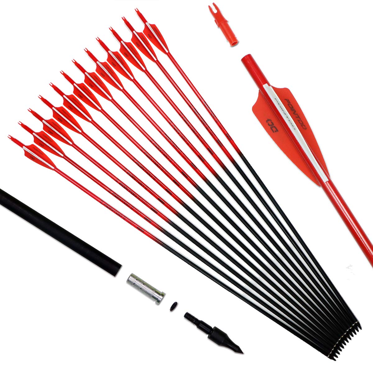 30inch Carbon Arrow Fluorescence Color Targeting and Practice and Hunting Arrows for Compound Bow and Recurve Bow with Removable Tips(Pack of 12)