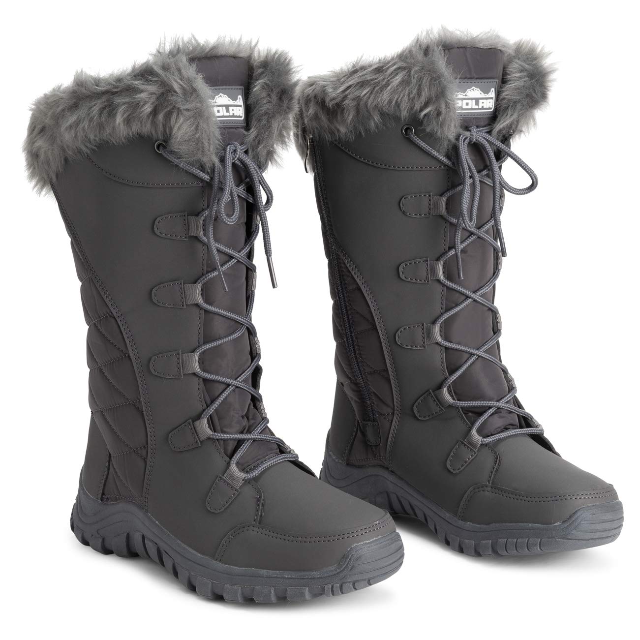 POLAR Womens Quilted Faux Fur Cuff Winter Duck Rubber Sole Durable Snow Rain Outdoor Boots