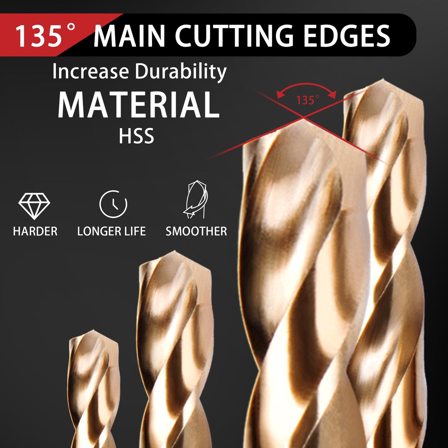 99PC Drill Bit Set, 135° Tip Titanium Coated High Speed Steel, Twist Drill Bit Kit for Iron, Aluminum Alloy, Copper, Wood, Plastic, with Storage Case 1/16"-3/8"