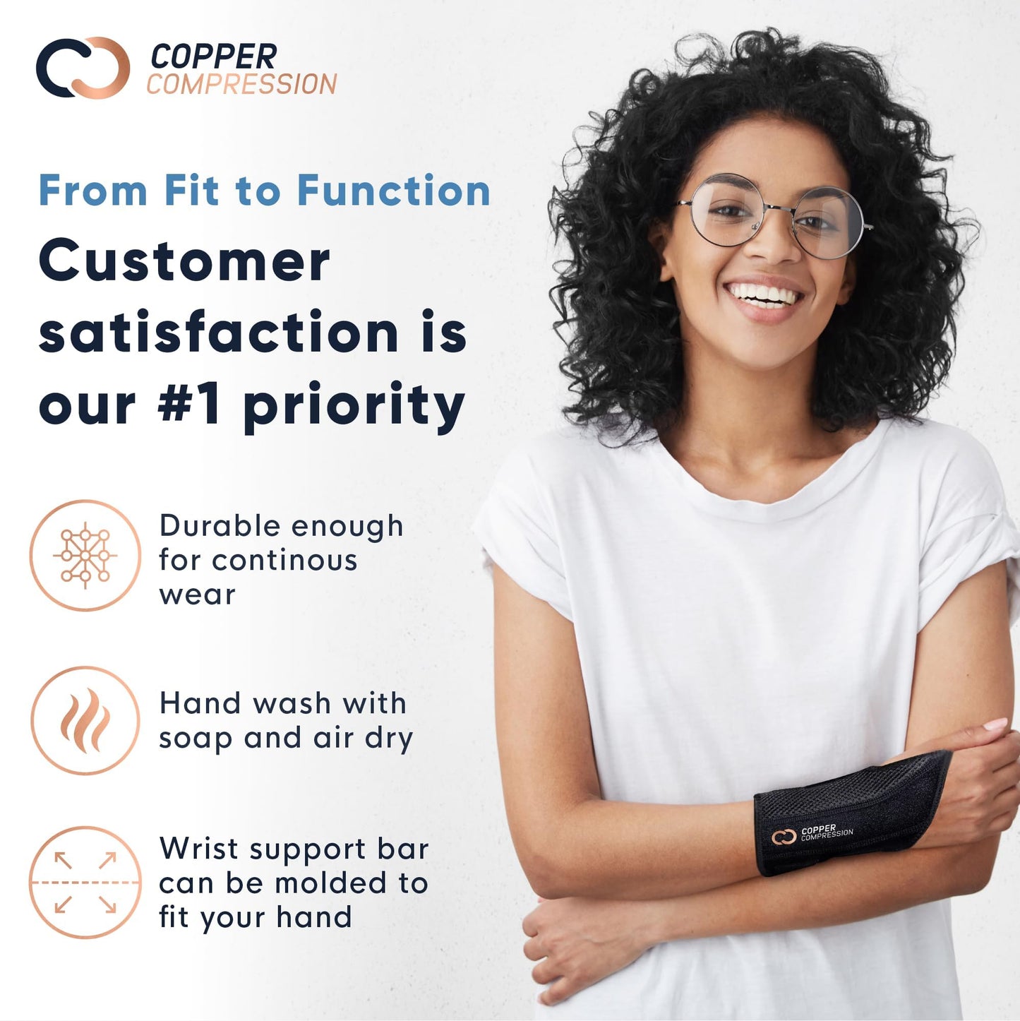 Copper Compression Advanced Wrist Brace - Copper Infused Adjustable Orthopedic Support Splint for Pain, Carpal Tunnel, Arthritis, Tennis Elbow, Tendinitis, RSI, Ganglion Cyst for Men Women Left L/XL