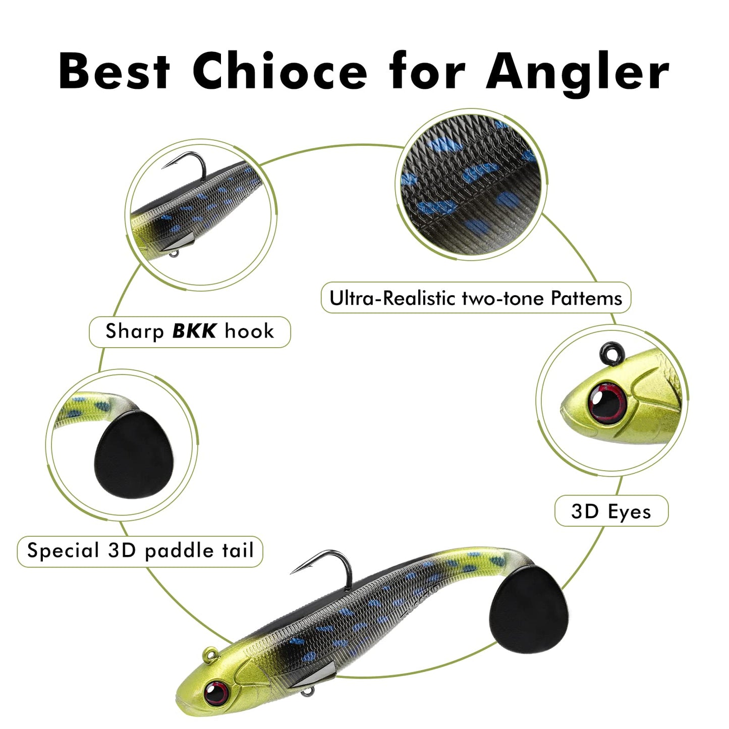TRUSCEND Easy Catch Pre-Rigged Soft Lures, Vibrating Swim Action, Trembly Sinking Move, Amazing Soft Swimbait for Family Fishing, Well-Made Fishing Lures for Bass Trout Crappie Walleye Pike Redfish