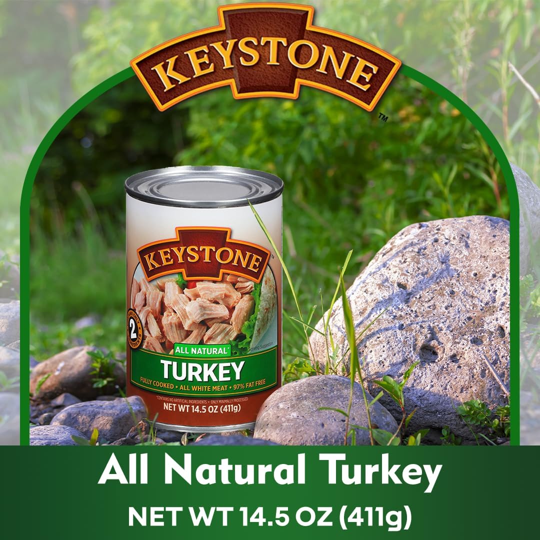 Keystone Meats All Natural Canned Turkey 14.5 Ounce Long Term Shelf Life Emergency Survival Food Canned Meat | Fully Cooked Ready to Eat | All White Meat No Carbs Gluten Free Family Pack of 6