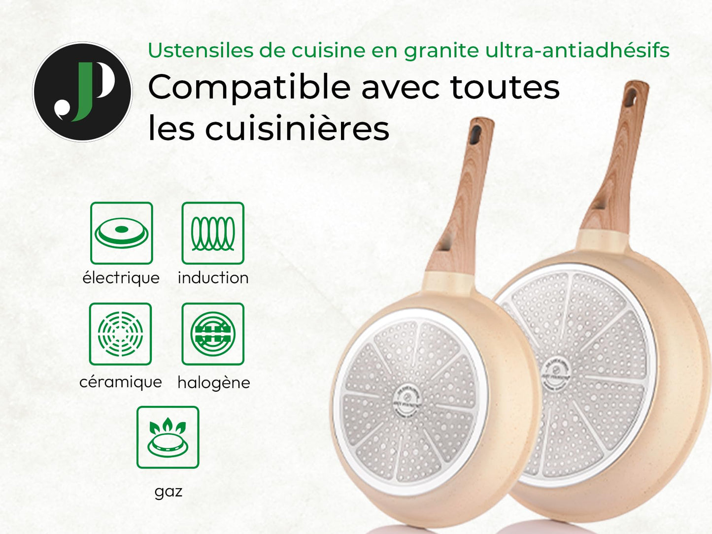 JUST PERFECTO Induction Pots Set - Pan Set with Lid - Induction Pots Set - Pots & Pans Set without PTFE and PFOA - Cookware Pot Set Induction 21 Pcs (Beige)