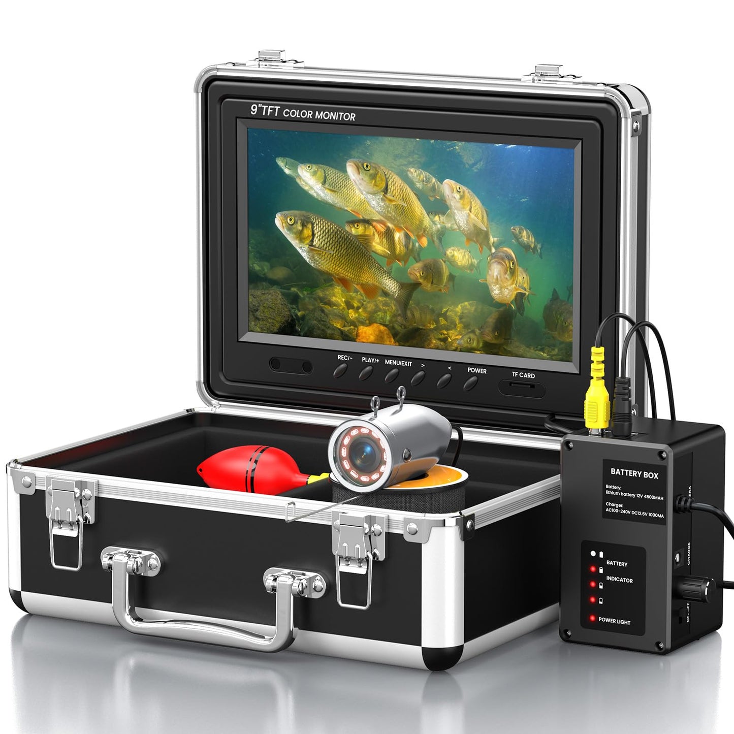 Eyoyo Underwater Fishing Camera Portable Video Fish Finder 9 inch LCD Monitor 1000TVL Waterproof Camera Underwater DVR Video Fish Cam 30m Cable 12pcs IR Infrared Lights for Ice, Boat and Lake Fishing