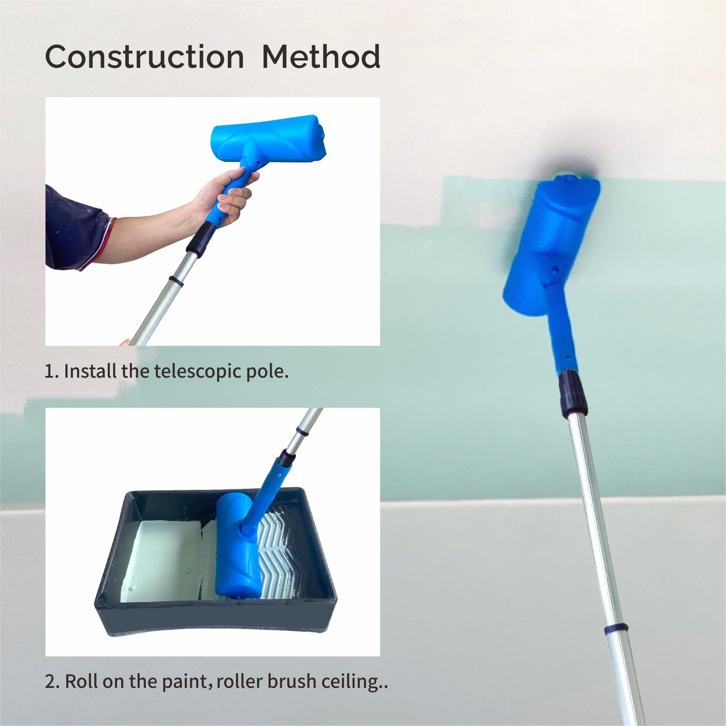 10 Inch Ceiling Paint Roller with Shield Roller and Shield with Adjustable Head Ceiling Paint Roller No DripRoller Without Splatter Paint Brush for Painting Ceilings Walls(EL01152)