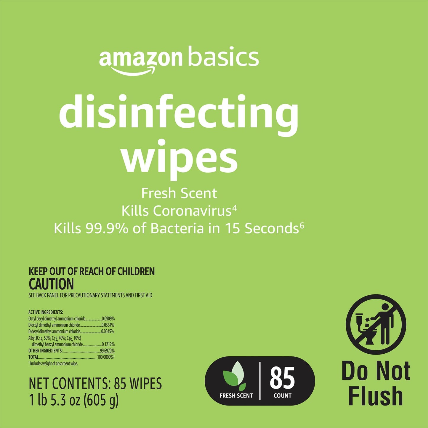 Amazon Basics Disinfecting Wipes, Lemon & Fresh Scent, Sanitizes/Cleans/Disinfects/Deodorizes, 255 Count (3 Packs of 85)