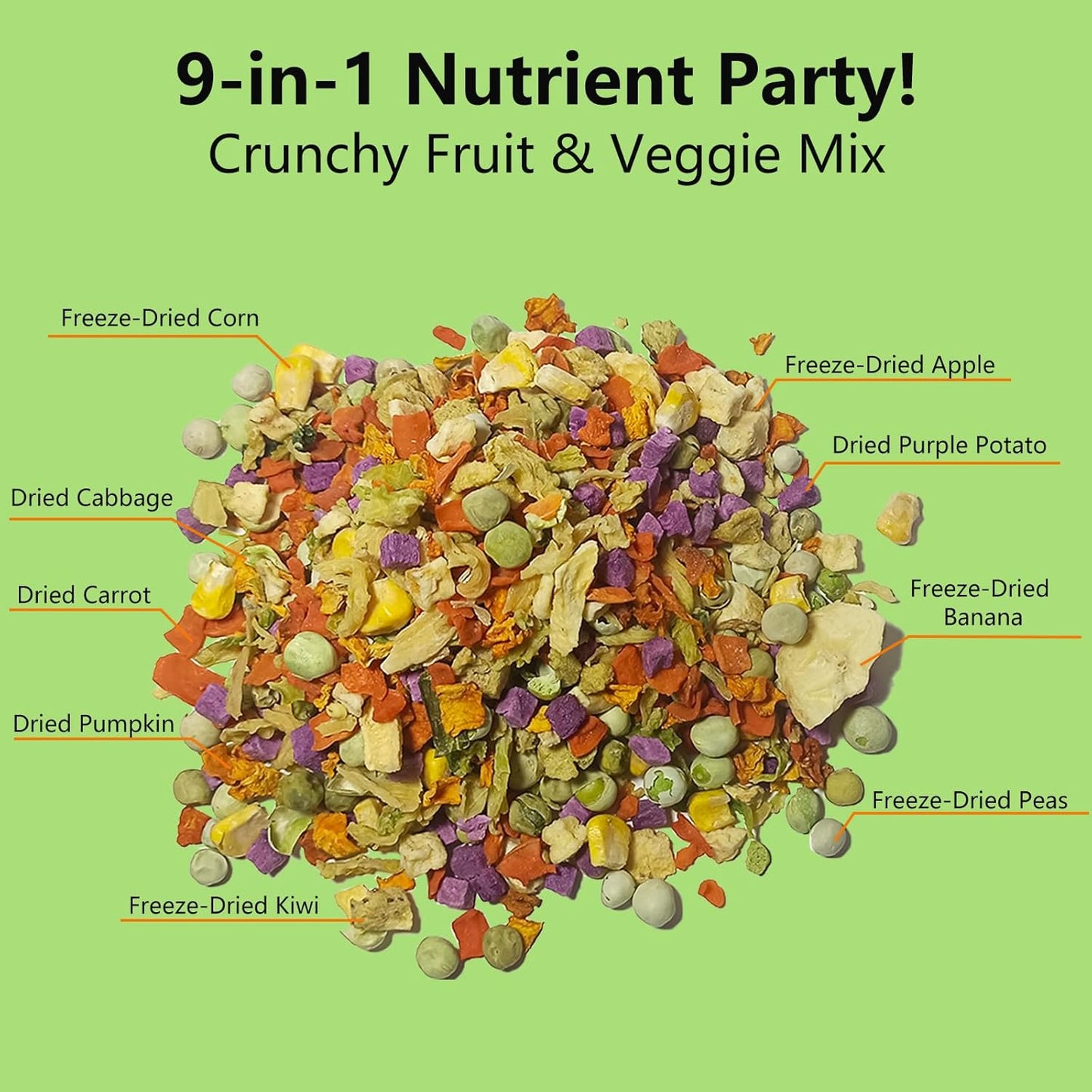 Natural Fruit & Veggie Mix - 6oz Freeze-Dried Treats for Hamsters, Guinea Pigs, Chinchillas - Supports Healthy Digestion and Teeth,Daily Snack