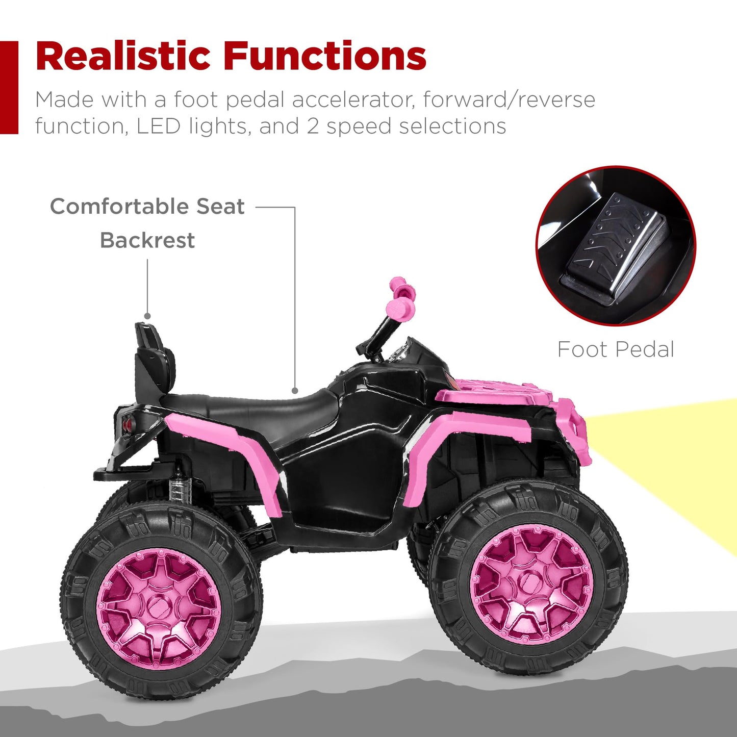 Best Choice Products 12V Kids Ride-On Electric ATV, 4-Wheeler Quad Car Toy w/Bluetooth Audio, 3.7mph Max Speed, Treaded Tires, LED Headlights, Radio - Black