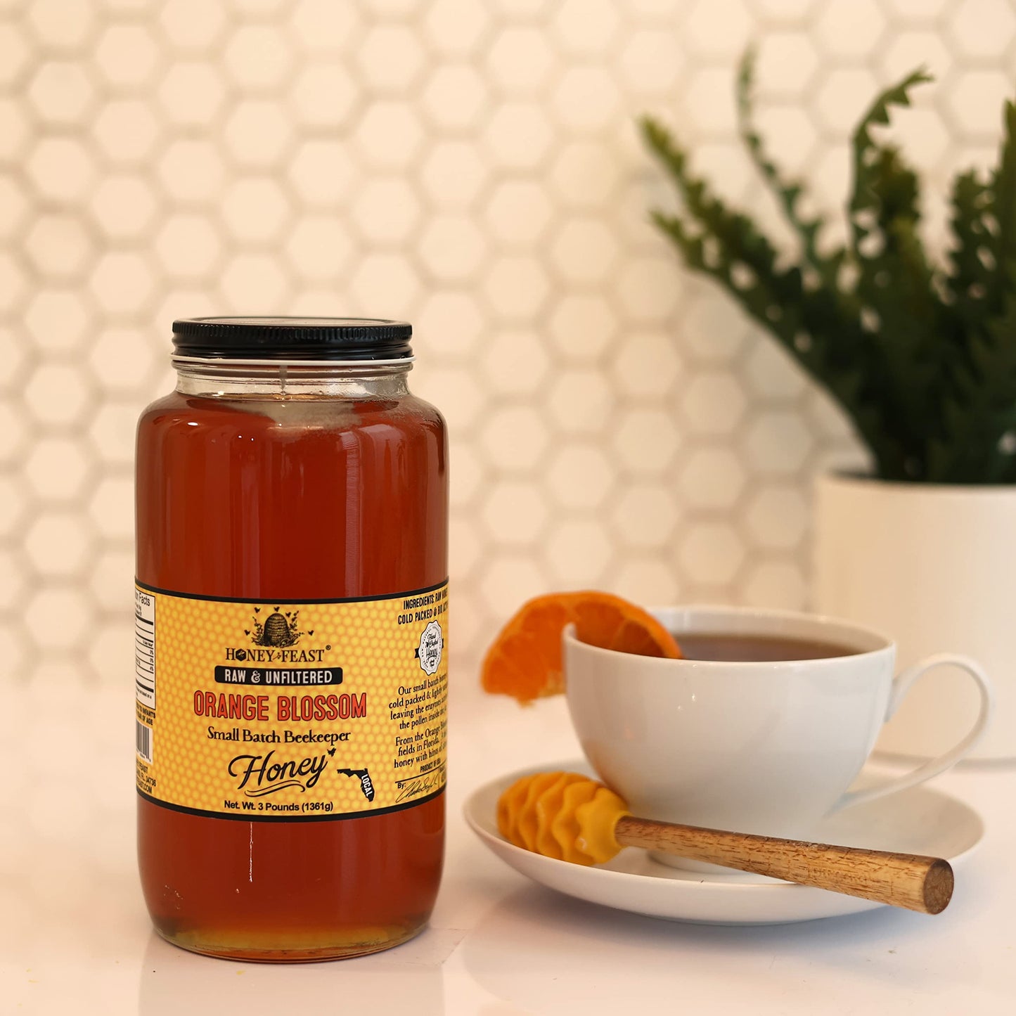 HONEY FEAST Wildflower Honey - 6 Pounds (1/2 Gallon) Bulk Honey, All Natural, Unfiltered, Unheated Honey, Perfect for Sweetening & Baking