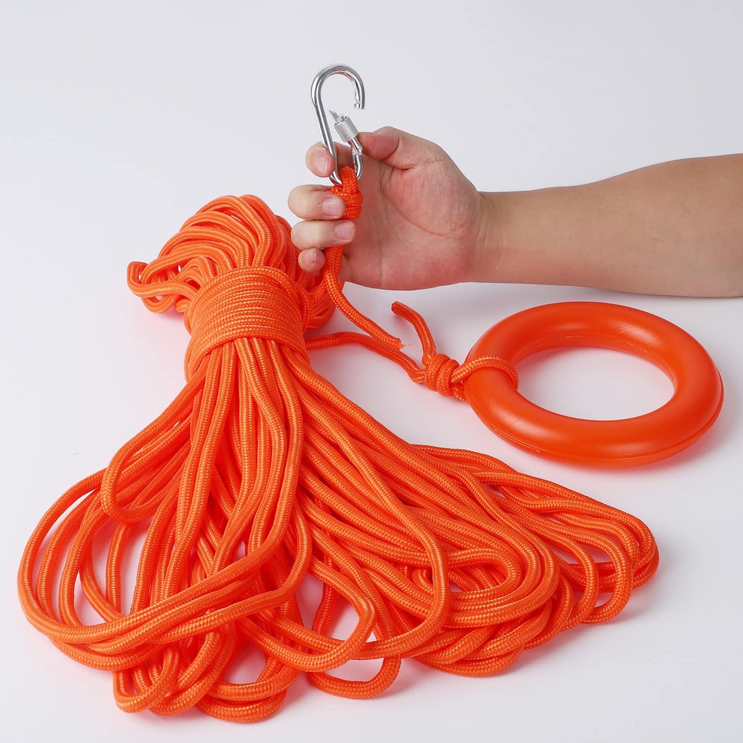 Water Floating Lifesaving Rope 98.4FT, Outdoor Professional Throwing Rope Rescue Lifeguard Lifeline with Bracelet/Hand Ring for Swimming Boating Fishing 800KG Capacity
