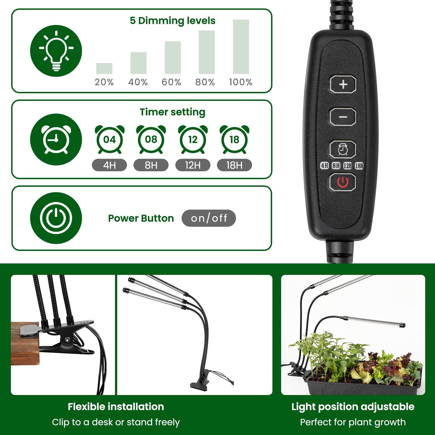 SOLIGT 60 Cell Seed Starter Kit with Grow Light and Heat Mat, Seed Starter Tray with Higher 4.3” Humidity Dome, 4/8/12/18H Timer, Flexible Light for Indoor Seed Starting & Seedling