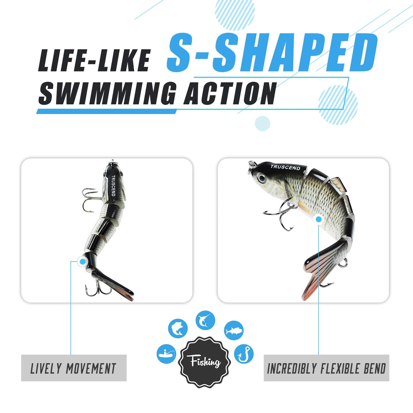 TRUSCEND Swimmax for Saltwater and Freshwater, Realistic Fishing Lures for Bass Trout Crappie Walleye Pike Bluegill Salmon, Swimbait for Bass Fishing, Amazing Fishing Gear Gifts for Family Fishing