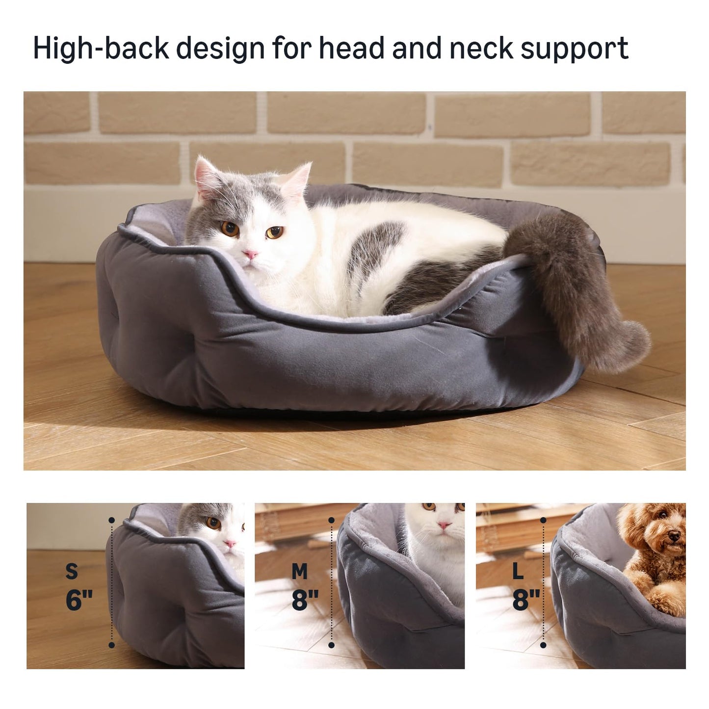 Amazon Basics Round Dog Bed for Medium Dogs, Cat Beds for Indoor Cats, Washable Pet Bed with Soft Plush Cushion, Anti-Slip Bottom, 30x24x8 Inches, Gray