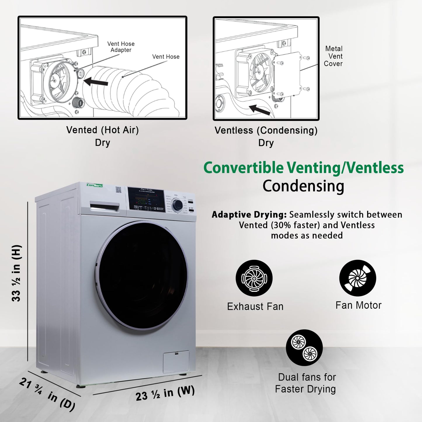 Conserv 15 lbs Compact Combo Sani Washer Vented/Ventless Dryer with Pet Cycle (White)