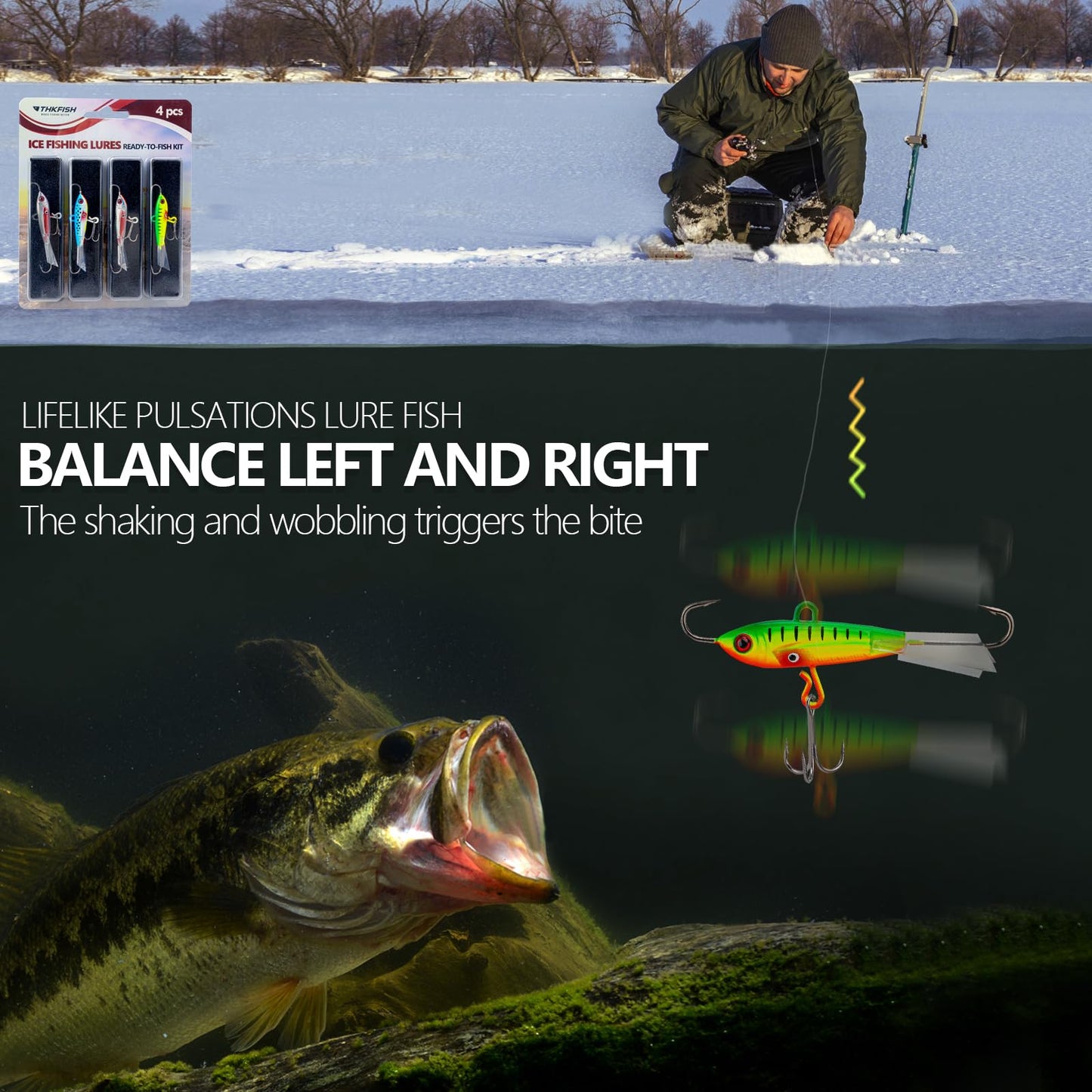 THKFISH Ice Fishing Jigs Ice Fishing Lures Ice Fishing Gear for Crappie, Panfish, Walleye, Bluegill Vertical Jigs Kit Ice Fishing Tackle 4PCS/8PCS 10g(0.35oz) 18g(0.63oz)