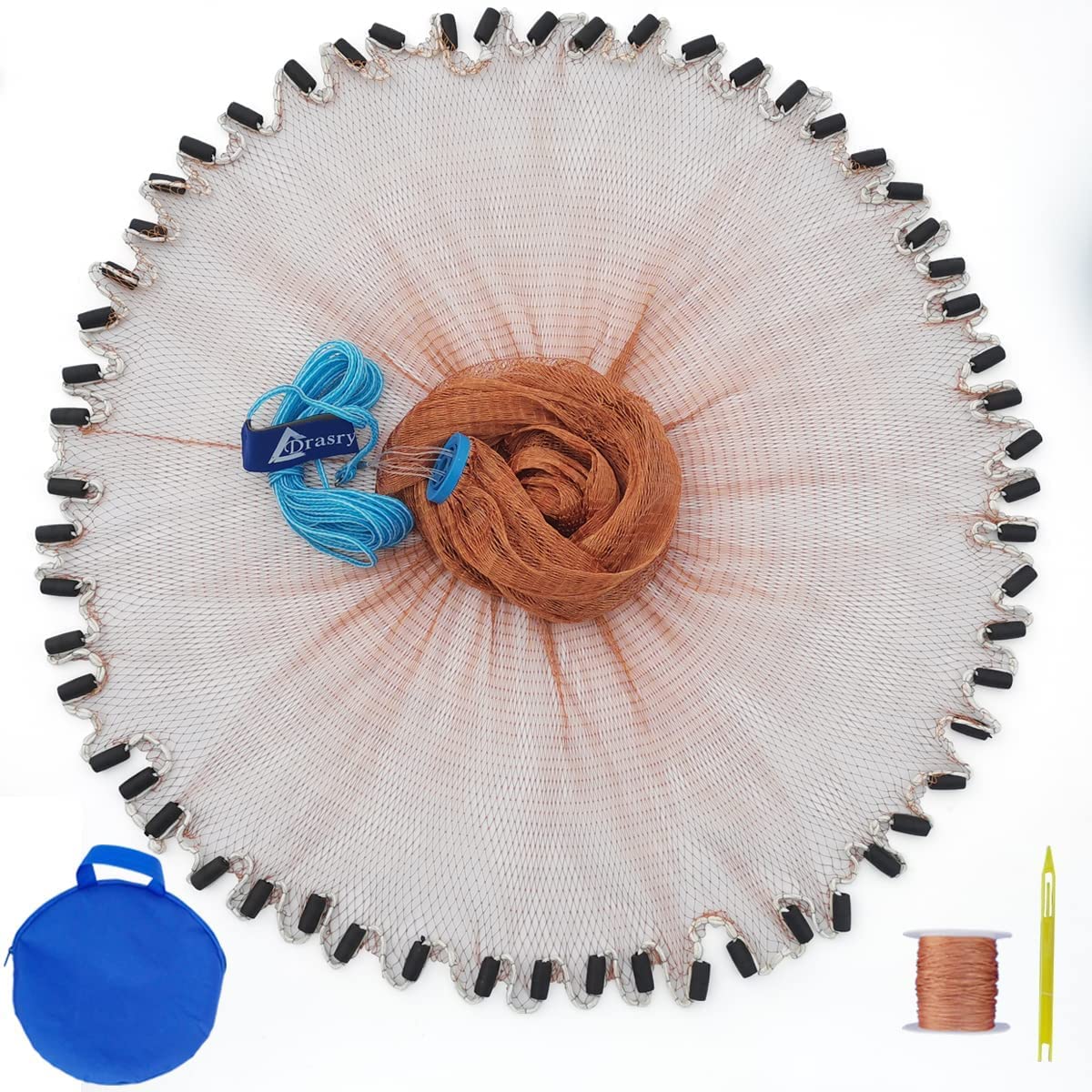 Drasry Saltwater Fishing Cast Net for Bait Trap with Heavy Sinkers Fish Throw Net. Size 3ft/4ft/5ft/6ft/7ft/8ft/9ft/10ft Radius Freshwater Nets