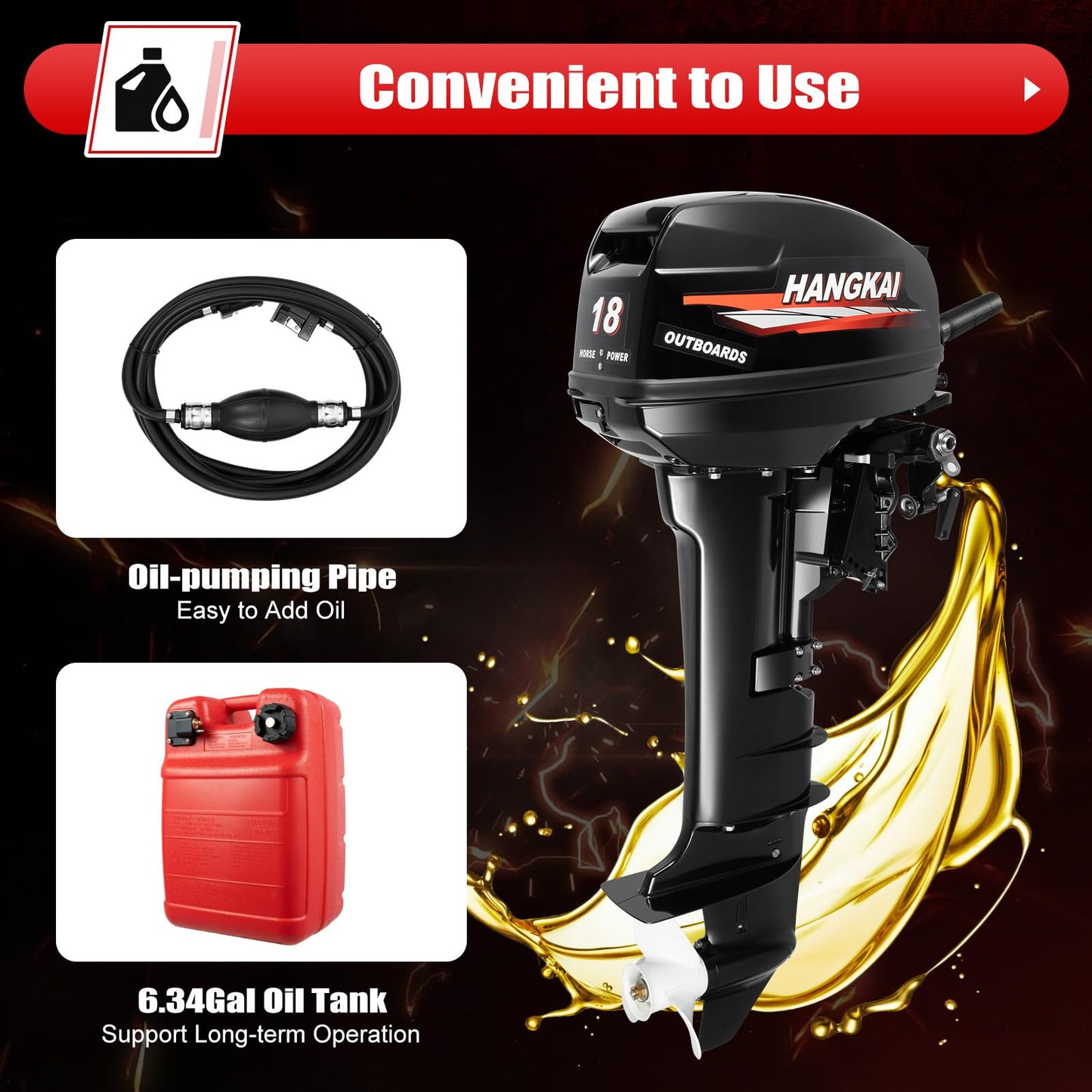 Outboard Motor Engine 2 Stroke18HP Horsepower Long Axis, 246CC Gasoline Power Boat Motor Engine with CDI System, Mud Motor Kit for Width Less than 4.9 Feet and Length Less than 19.7 Inches