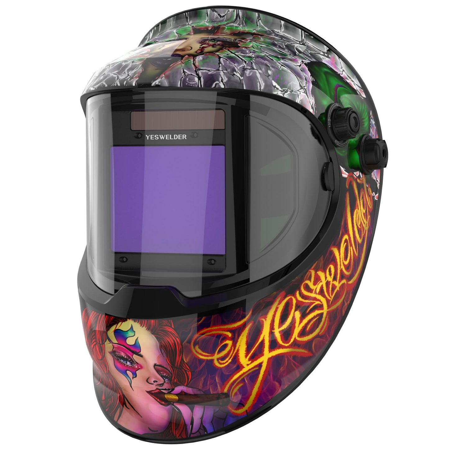 YESWELDER Large Viewing True Color Solar Powered Auto Darkening Welding Helmet with SIDE VIEW, 4 Arc Sensor Wide Shade 4/5-9/9-13 Welder Mask for TIG MIG ARC Grinding Plasma LYG-Q800D