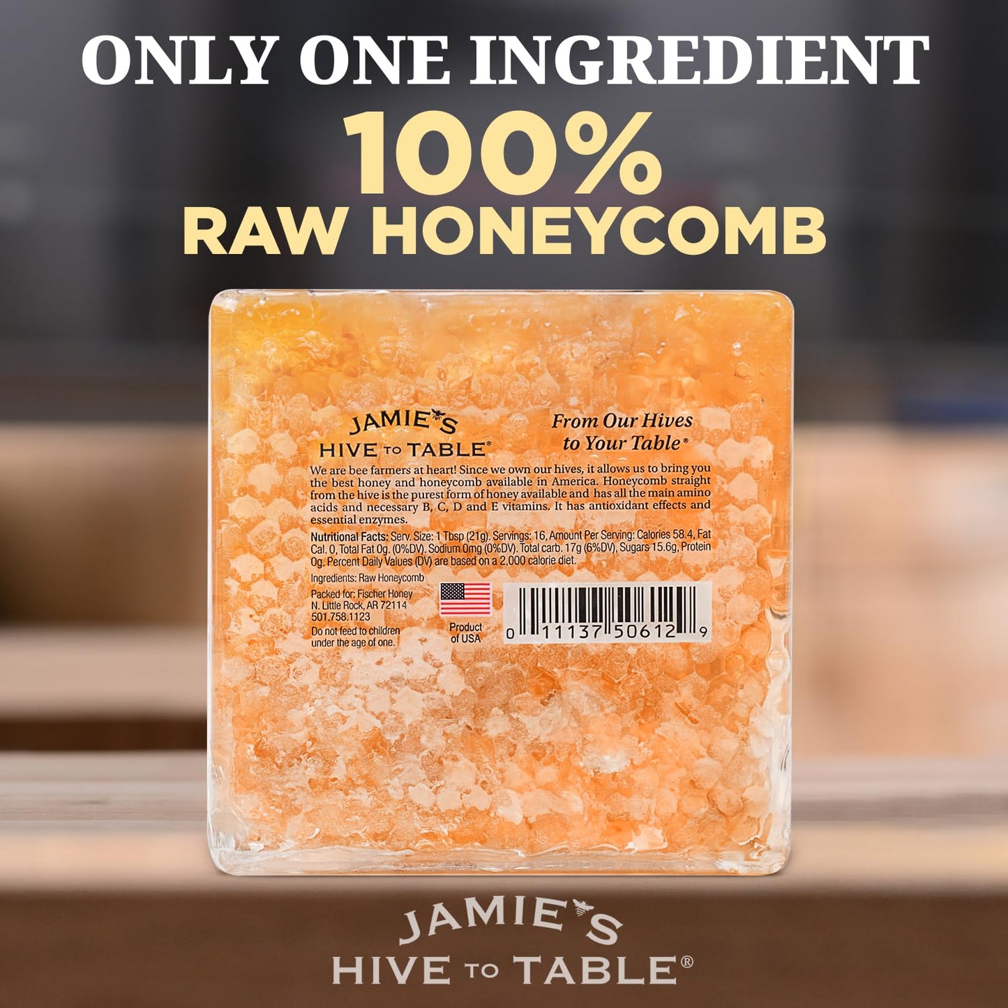 Jamie's Hive To Table 100% Raw Honeycomb, 12 Oz – All-Natural Pure Georgia Honeycomb, No Additives or Preservatives, Non-GMO