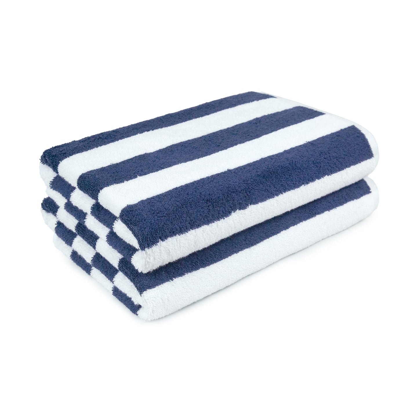Amazon Basics 100% Cotton Soft & Absorbent Beach Towels, Cabana Stripe, Fast Drying, Machine Washable, Large 30 in x 60 in, Navy Blue, 2-Pack