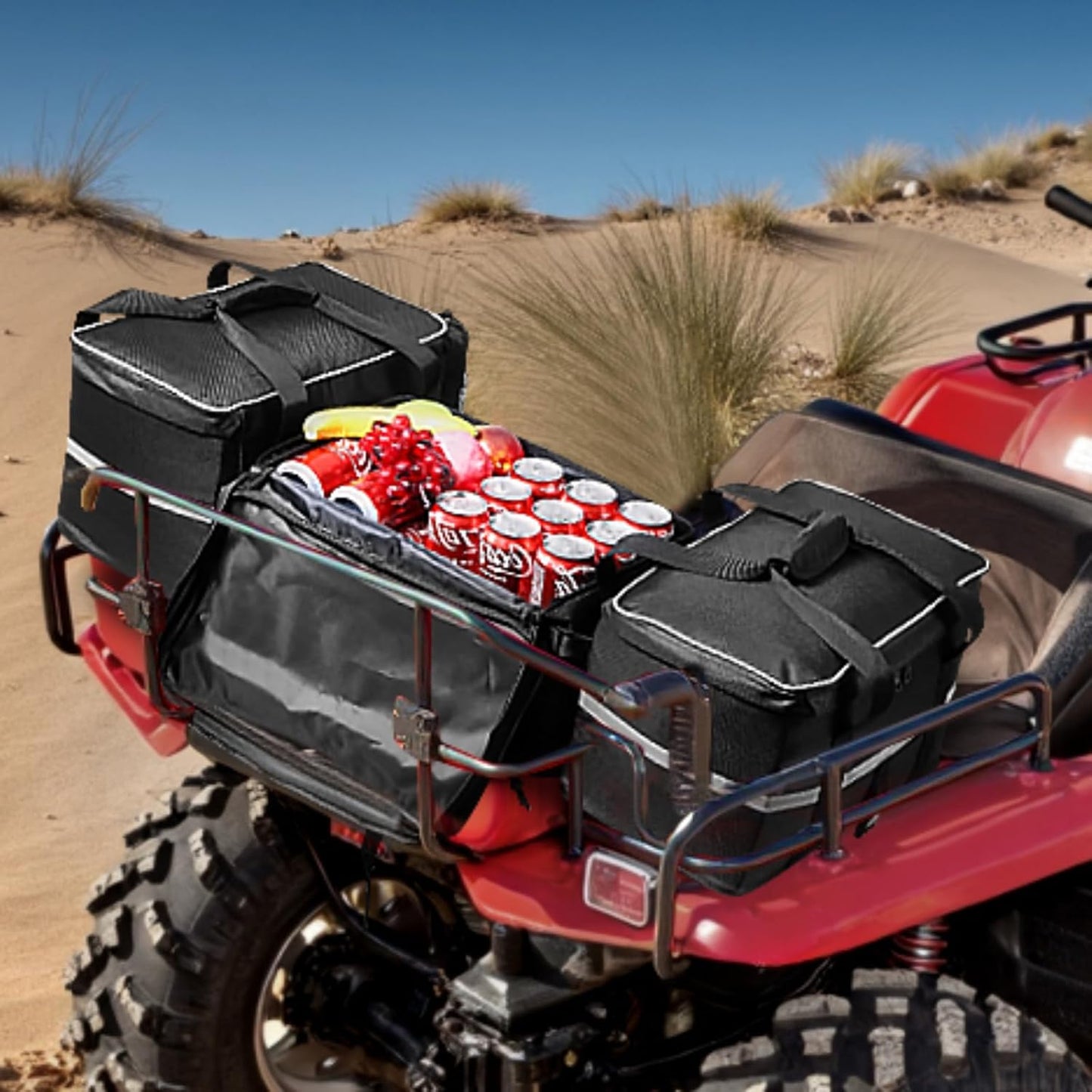 VEVOR ATV Rear Storage Bag, 54L ATV Rear Cargo Bag with 16L Cooler Insulated Bag, 600D Oxford Cloth Storage Rear Rack Seat Bag Fit Most ATVs with Rear Rack, Compatible with ATV, UTV, Can-Am Vehicles