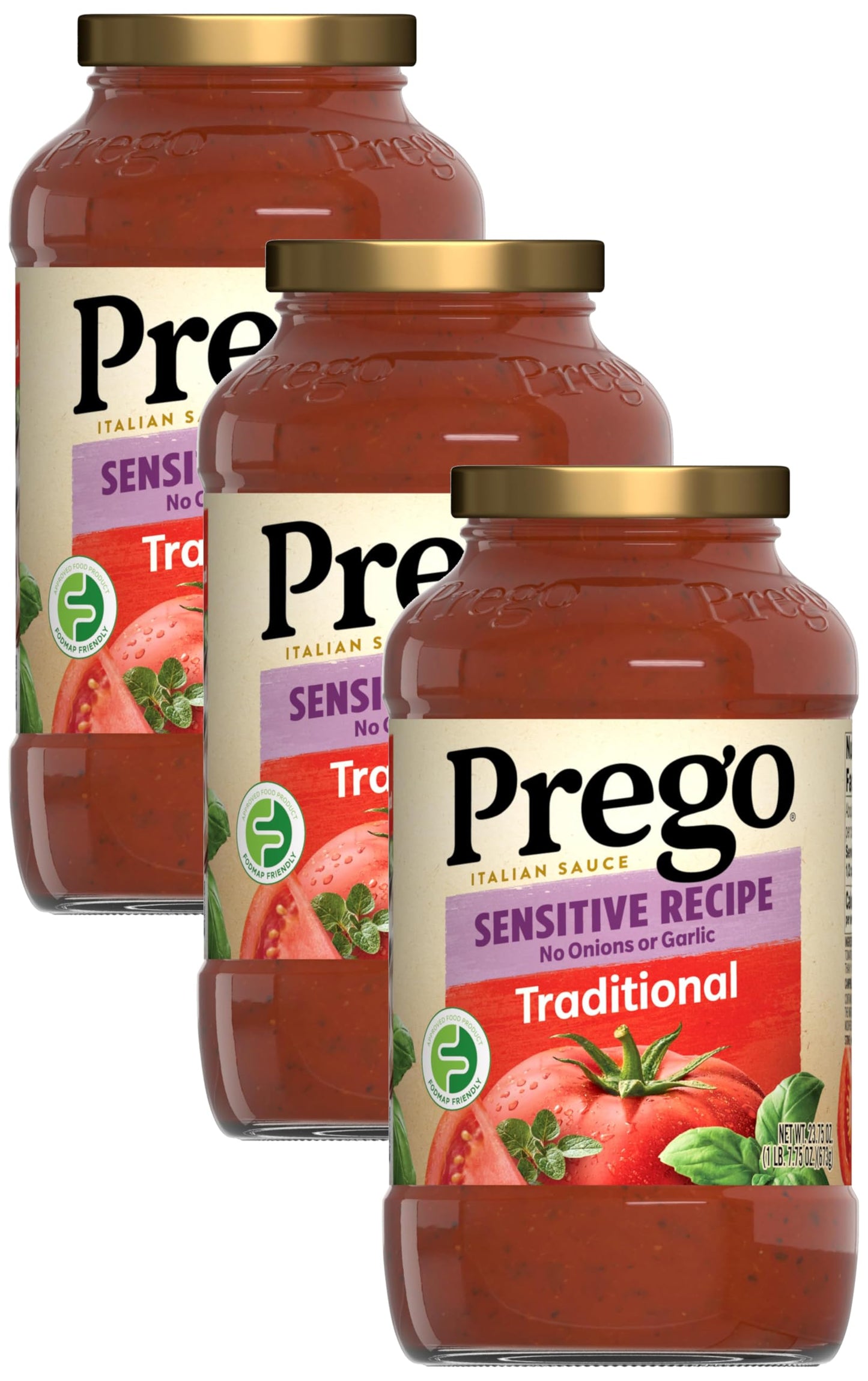 Prego Traditional No Sugar Added Pasta Sauce, 23.5 Oz Jar (Case of 6)