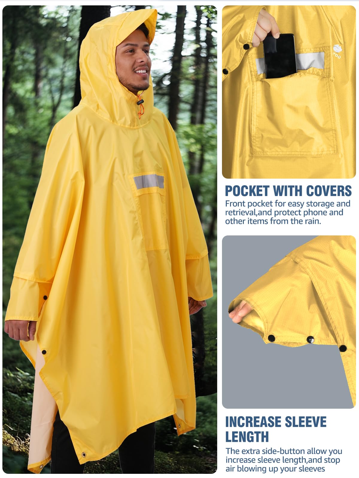 ANYOO Hooded Rain Poncho for Adults Waterproof Lightweight Rain Coat for Men Women Reusable Rain Jacket for Emergency Outdoor