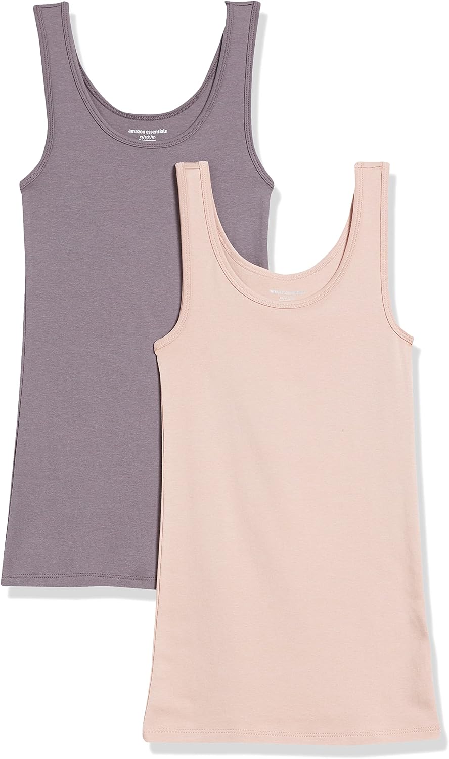 Amazon Essentials Women's Slim-Fit Scoop Neck Tank Top, Pack of 2