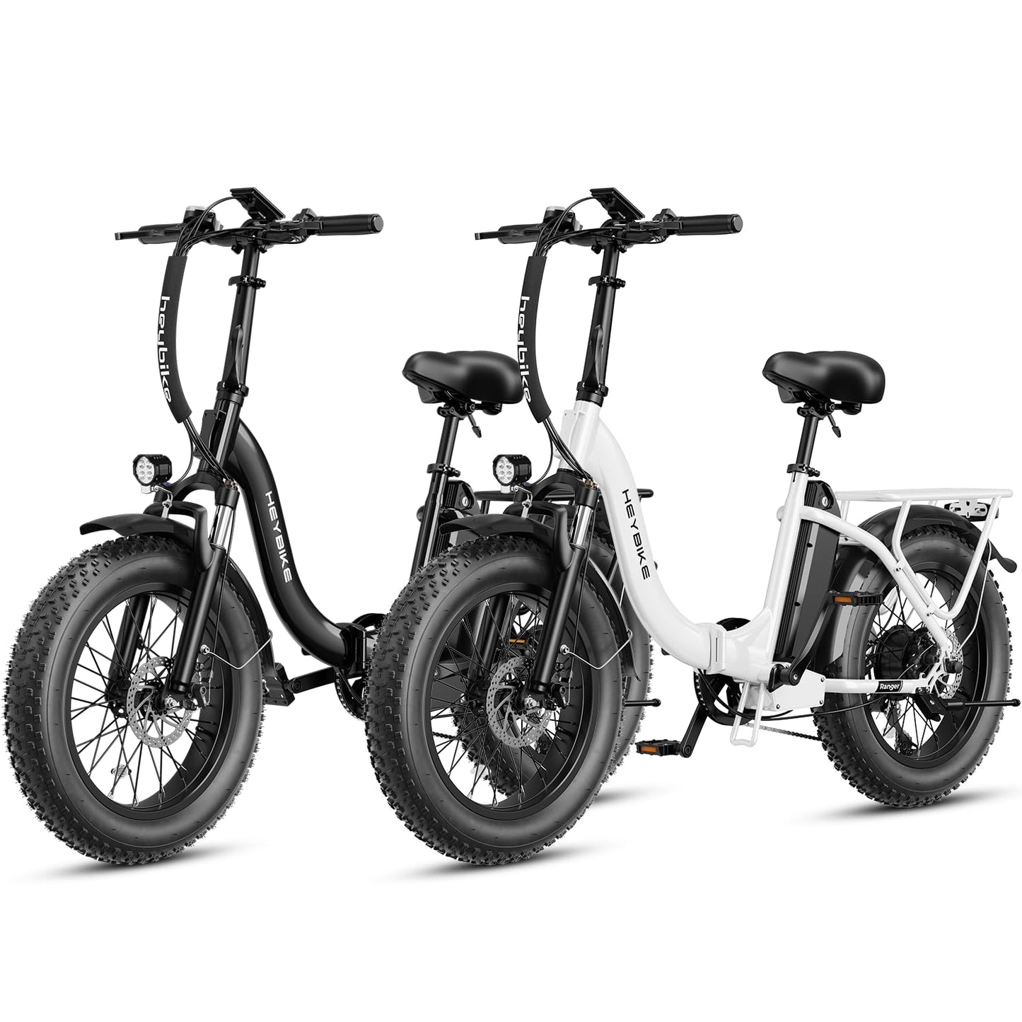 Heybike Ranger Electric Bike for Adults, Peak 1400W Upgraded Motor Ebike, 28MPH [20" Fat Tire All-Terrain] 600Wh Removable Battery Folding Step-Thru E Bike with Front Suspension