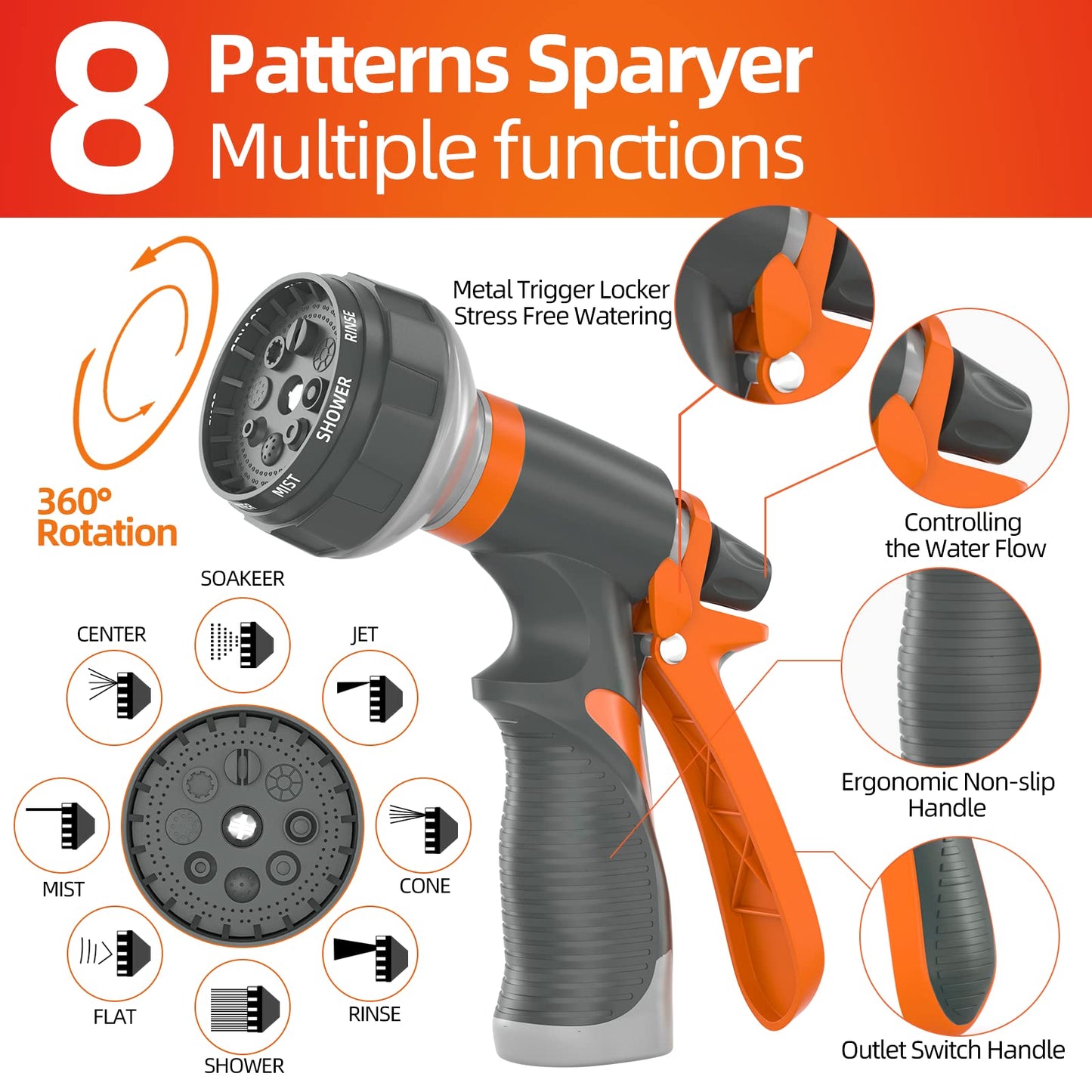 Garden Hose 50 ft x 5/8 in Heavy Duty, Flexible and Lightweight Water Hose, Burst 600 psi, Kink-less Hybrid Rubber Hose for Backyard, 3/4'' Brass Fittings